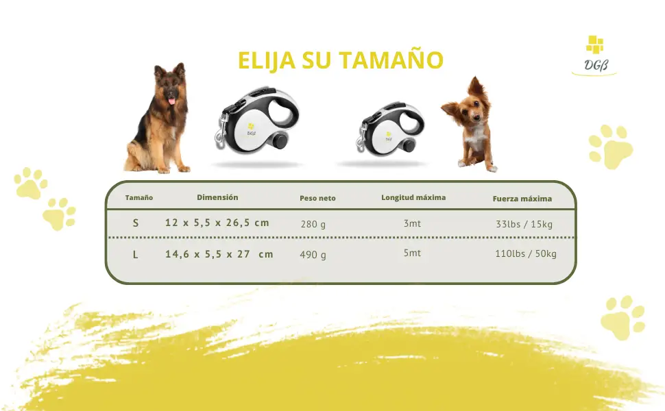 Tamaño correa para perro retractil